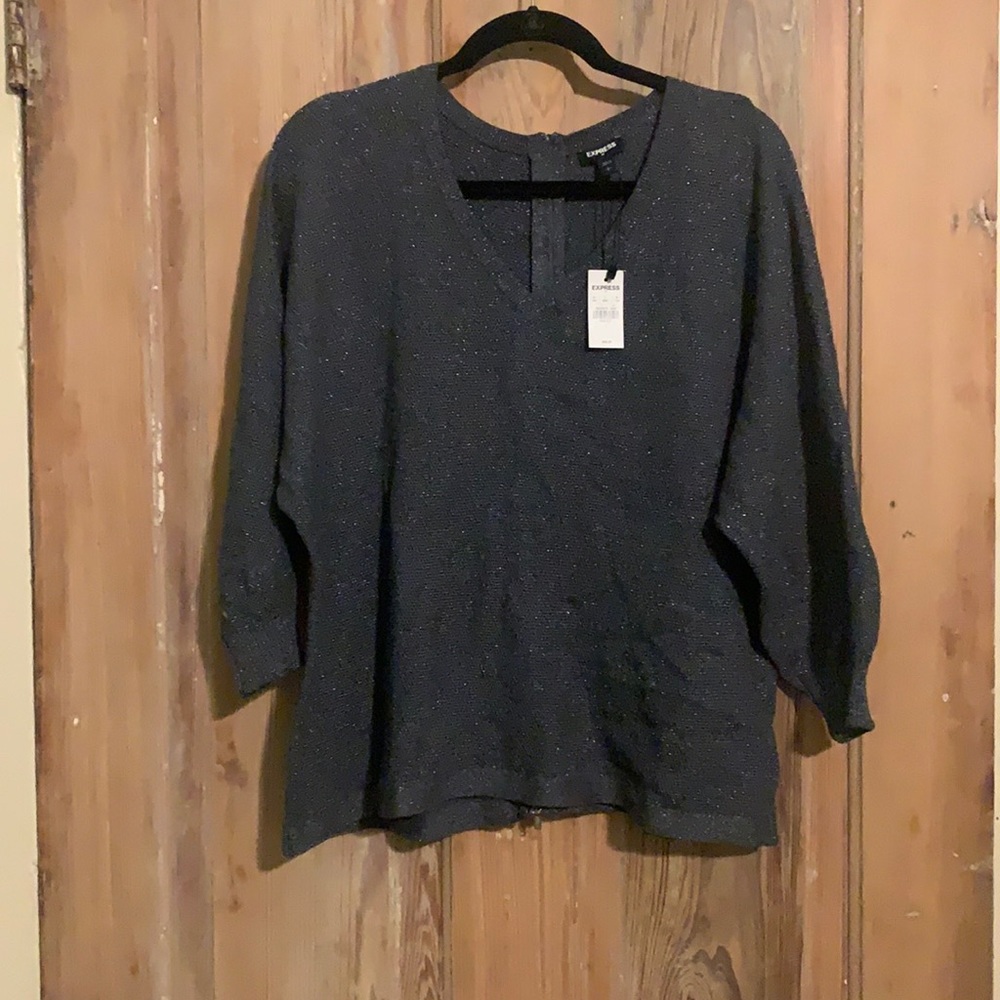 NWT Express Grey Glitter Zip Back Sweater Size L